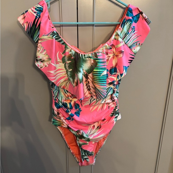 La Blanca Garden Social Mio Ruffle One Piece Coral sz 10 $134 - Picture 2 of 7